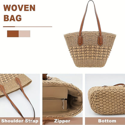 Women’s Vacation-Ready Straw Bag – Large Capacity Woven Shoulder Tote