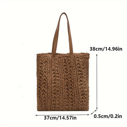 Stylish Straw Beach Bag – Boho-Inspired Shoulder Tote with Secure Zip & Lining