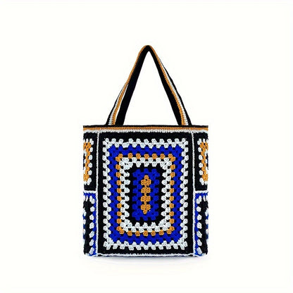 Retro Contrast Boho Tote – Large Capacity Bag for Work, Travel & Everyday Use