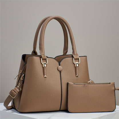 Versatile 2pcs Tote & Clutch Set – Solid Color Crossbody Bag for Shopping & Daily Use