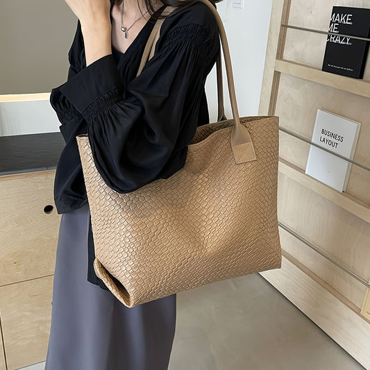 Women’s Summer Handwoven Tote – Casual Large Capacity Beach Bag (Khaki)