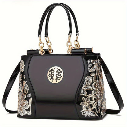 Trendy Floral Print Patchwork Shoulder Bag – Casual Commute & Work Tote