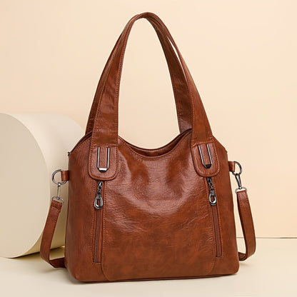 Versatile Large Capacity Tote Bag – Women's Synthetic Leather Crossbody Handbag with Removable Strap