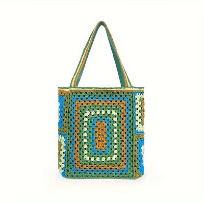 Retro Contrast Boho Tote – Large Capacity Bag for Work, Travel & Everyday Use