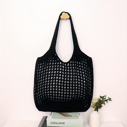 Retro Y2K Woven Beach Tote – Breathable Large Shoulder Bag for Summer & Travel