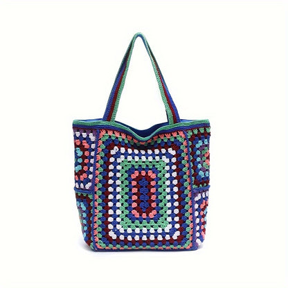 Retro Contrast Boho Tote – Large Capacity Bag for Work, Travel & Everyday Use