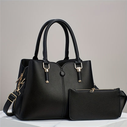 Versatile 2pcs Tote & Clutch Set – Solid Color Crossbody Bag for Shopping & Daily Use