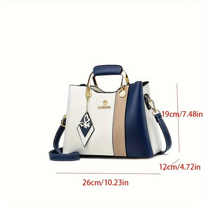 Waterproof Faux Leather Tote – 2024 Colorblock Shoulder Bag with Adjustable Strap