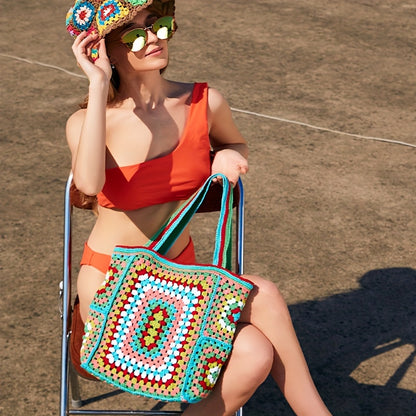 Retro Contrast Boho Tote – Large Capacity Bag for Work, Travel & Everyday Use