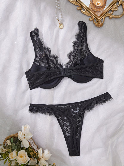 Floral Temptation Lingerie – Sexy See-Through Bra and Panty Duo