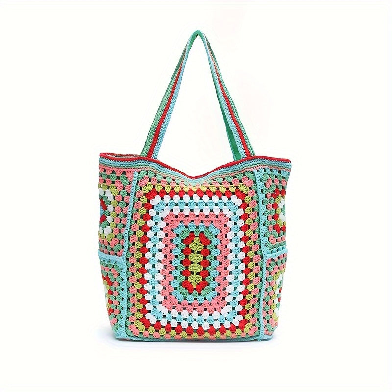 Retro Contrast Boho Tote – Large Capacity Bag for Work, Travel & Everyday Use