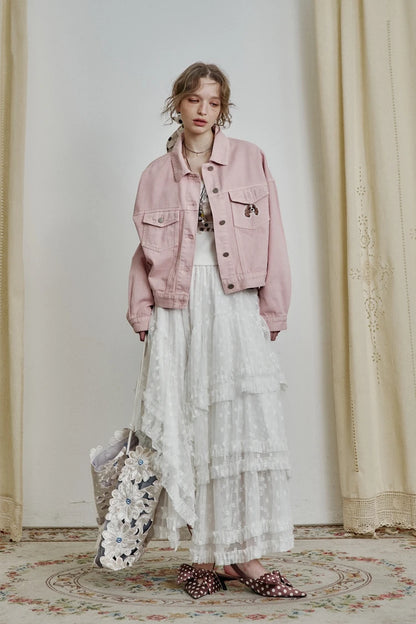 Women’s Vintage Style Printed Cropped Denim Jacket – ELFSACK New Arrival