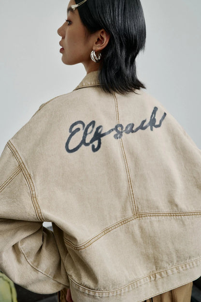 Women’s Vintage Style Printed Cropped Denim Jacket – ELFSACK New Arrival