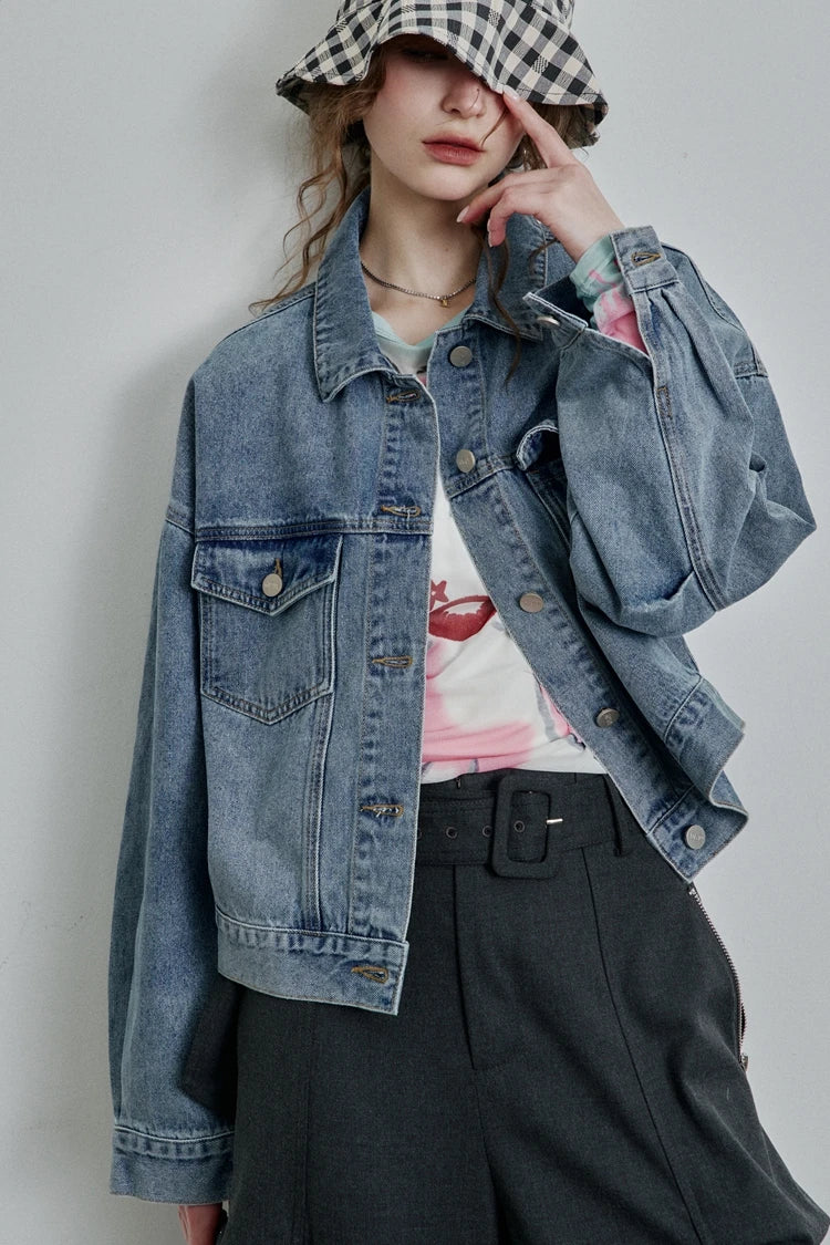 Women’s Vintage Style Printed Cropped Denim Jacket – ELFSACK New Arrival