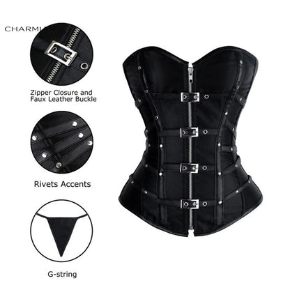 Charmian Leather Overbust Corset – Sexy Gothic Satin Plus Size Bustier Top