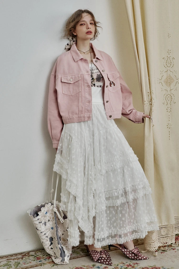 Women’s Vintage Style Printed Cropped Denim Jacket – ELFSACK New Arrival