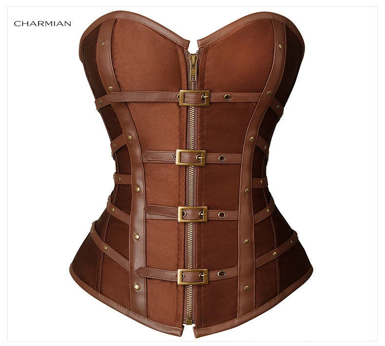 Charmian Leather Overbust Corset – Sexy Gothic Satin Plus Size Bustier Top