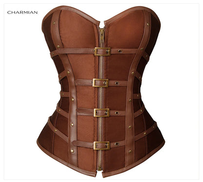 Charmian Leather Overbust Corset – Sexy Gothic Satin Plus Size Bustier Top