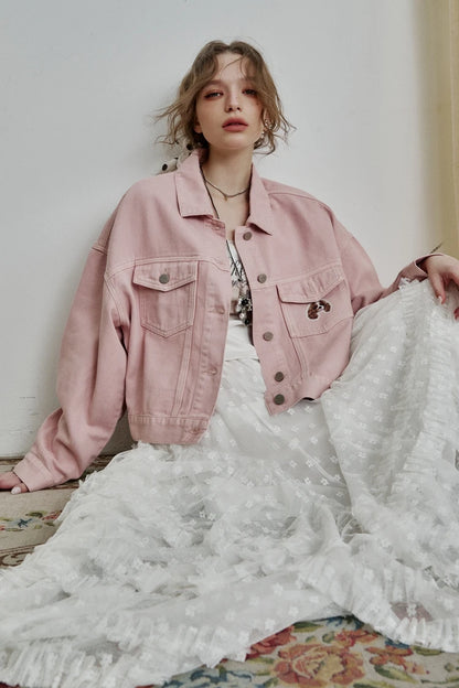 Women’s Vintage Style Printed Cropped Denim Jacket – ELFSACK New Arrival
