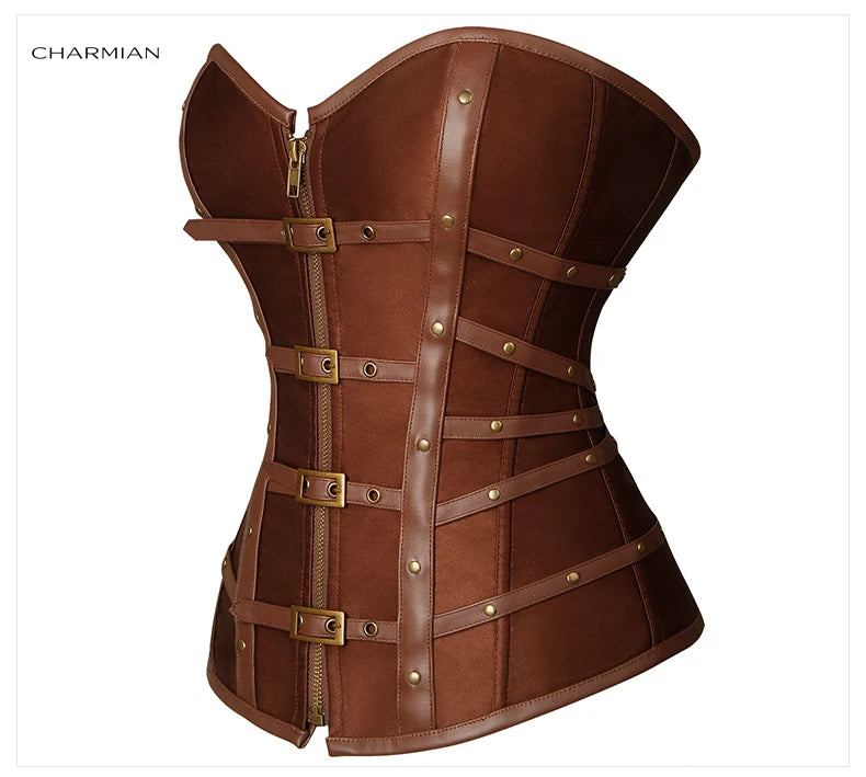 Charmian Leather Overbust Corset – Sexy Gothic Satin Plus Size Bustier Top