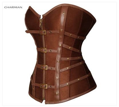 Charmian Leather Overbust Corset – Sexy Gothic Satin Plus Size Bustier Top
