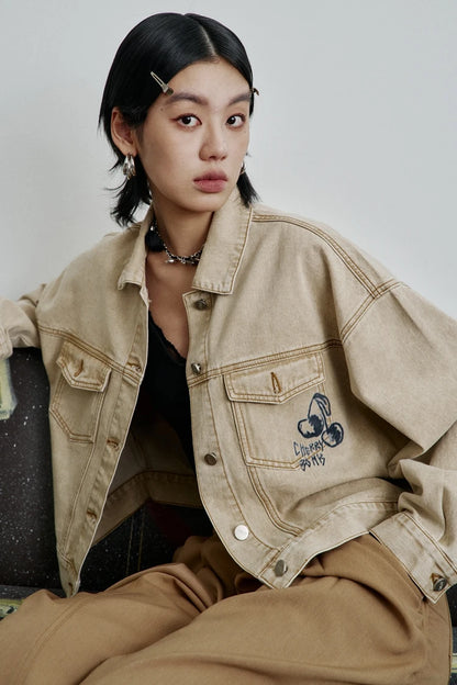 Women’s Vintage Style Printed Cropped Denim Jacket – ELFSACK New Arrival