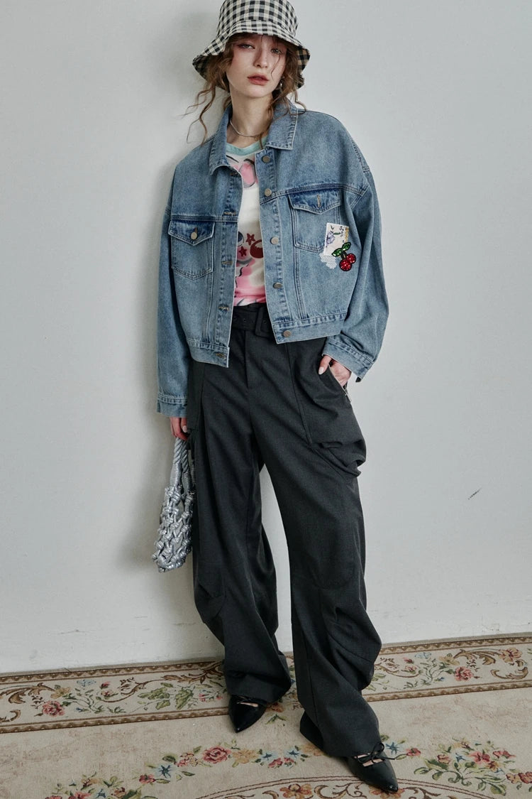 Women’s Vintage Style Printed Cropped Denim Jacket – ELFSACK New Arrival