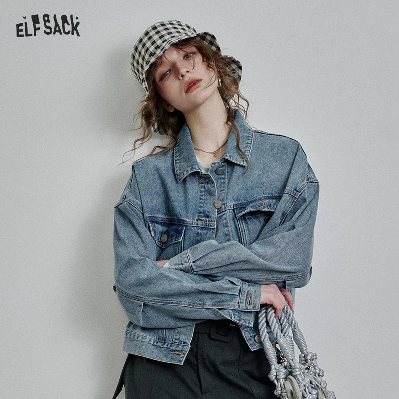 Women’s Vintage Style Printed Cropped Denim Jacket – ELFSACK New Arrival