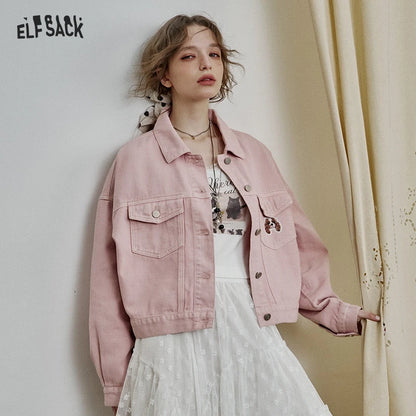 Women’s Vintage Style Printed Cropped Denim Jacket – ELFSACK New Arrival