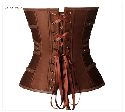 Charmian Leather Overbust Corset – Sexy Gothic Satin Plus Size Bustier Top