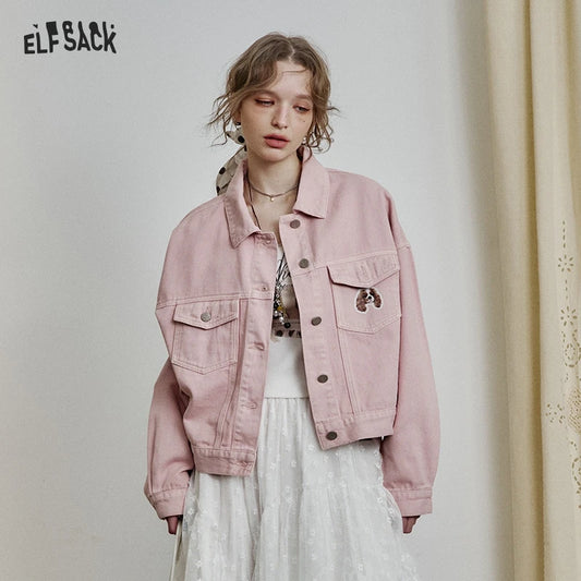 Women’s Vintage Style Printed Cropped Denim Jacket – ELFSACK New Arrival