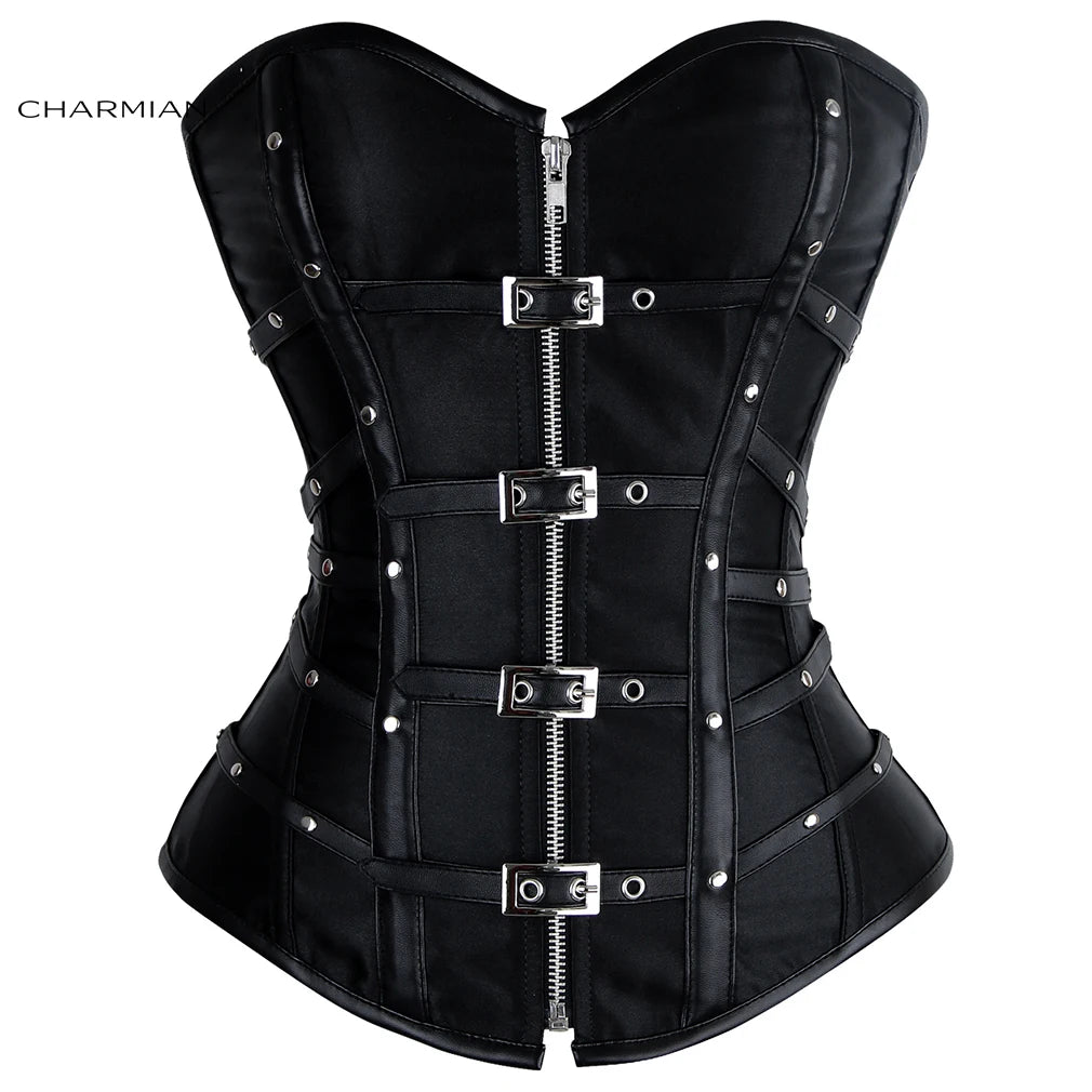 Charmian Leather Overbust Corset – Sexy Gothic Satin Plus Size Bustier Top