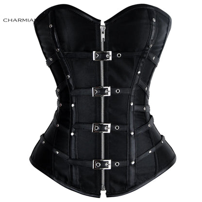 Charmian Leather Overbust Corset – Sexy Gothic Satin Plus Size Bustier Top