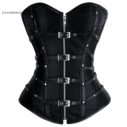 Charmian Leather Overbust Corset – Sexy Gothic Satin Plus Size Bustier Top