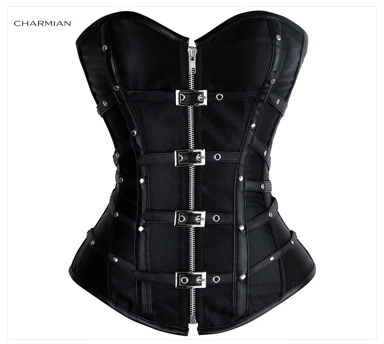 Charmian Leather Overbust Corset – Sexy Gothic Satin Plus Size Bustier Top