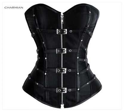 Charmian Leather Overbust Corset – Sexy Gothic Satin Plus Size Bustier Top