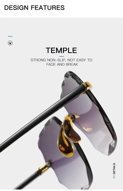 Luxury Square Rimless Sunglasses – Unisex Designer UV400 Red-Tinted Shades for Summer Style