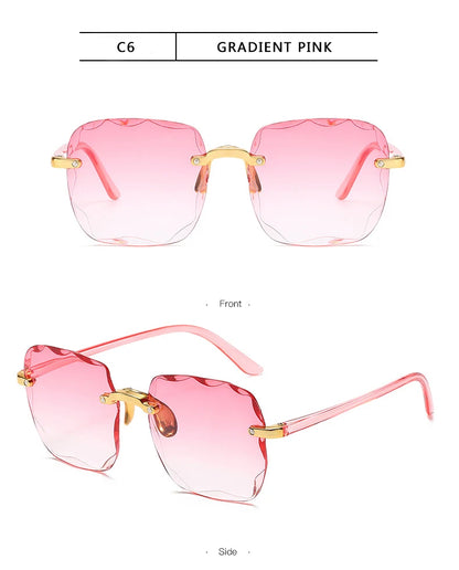 Luxury Square Rimless Sunglasses – Unisex Designer UV400 Red-Tinted Shades for Summer Style
