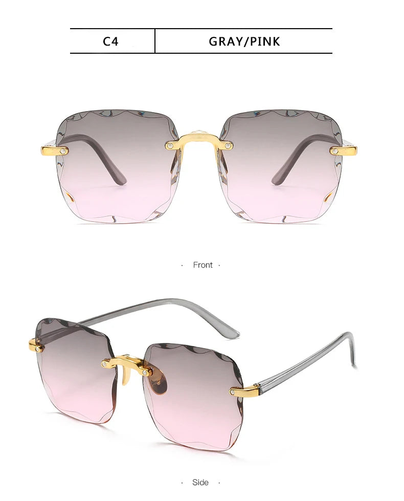 Luxury Square Rimless Sunglasses – Unisex Designer UV400 Red-Tinted Shades for Summer Style
