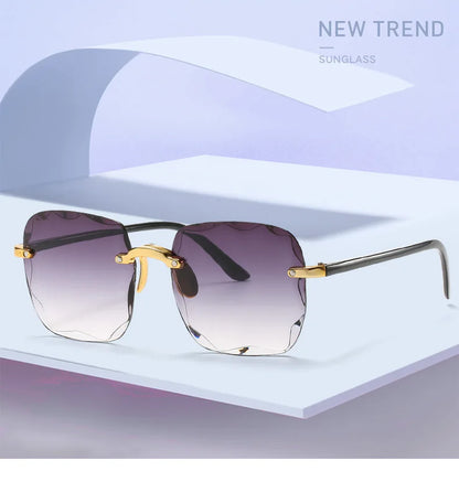 Luxury Square Rimless Sunglasses – Unisex Designer UV400 Red-Tinted Shades for Summer Style