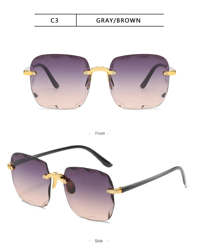 Luxury Square Rimless Sunglasses – Unisex Designer UV400 Red-Tinted Shades for Summer Style