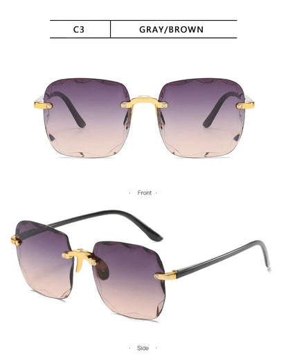 Luxury Square Rimless Sunglasses – Unisex Designer UV400 Red-Tinted Shades for Summer Style