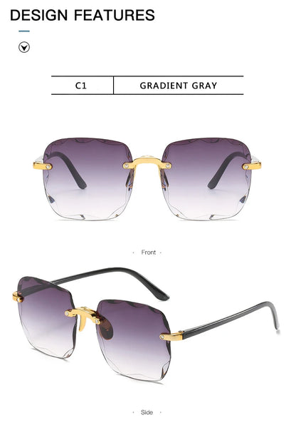 Luxury Square Rimless Sunglasses – Unisex Designer UV400 Red-Tinted Shades for Summer Style