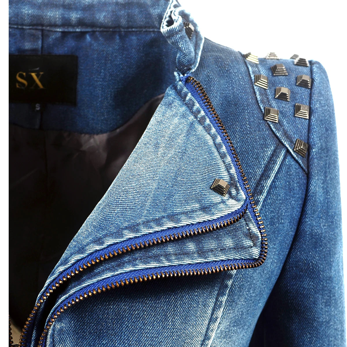 Women's Punk Style Cropped Denim Jacket – SX Rivet Moto Windbreaker