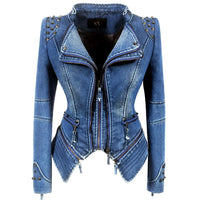 Women's Punk Style Cropped Denim Jacket – SX Rivet Moto Windbreaker