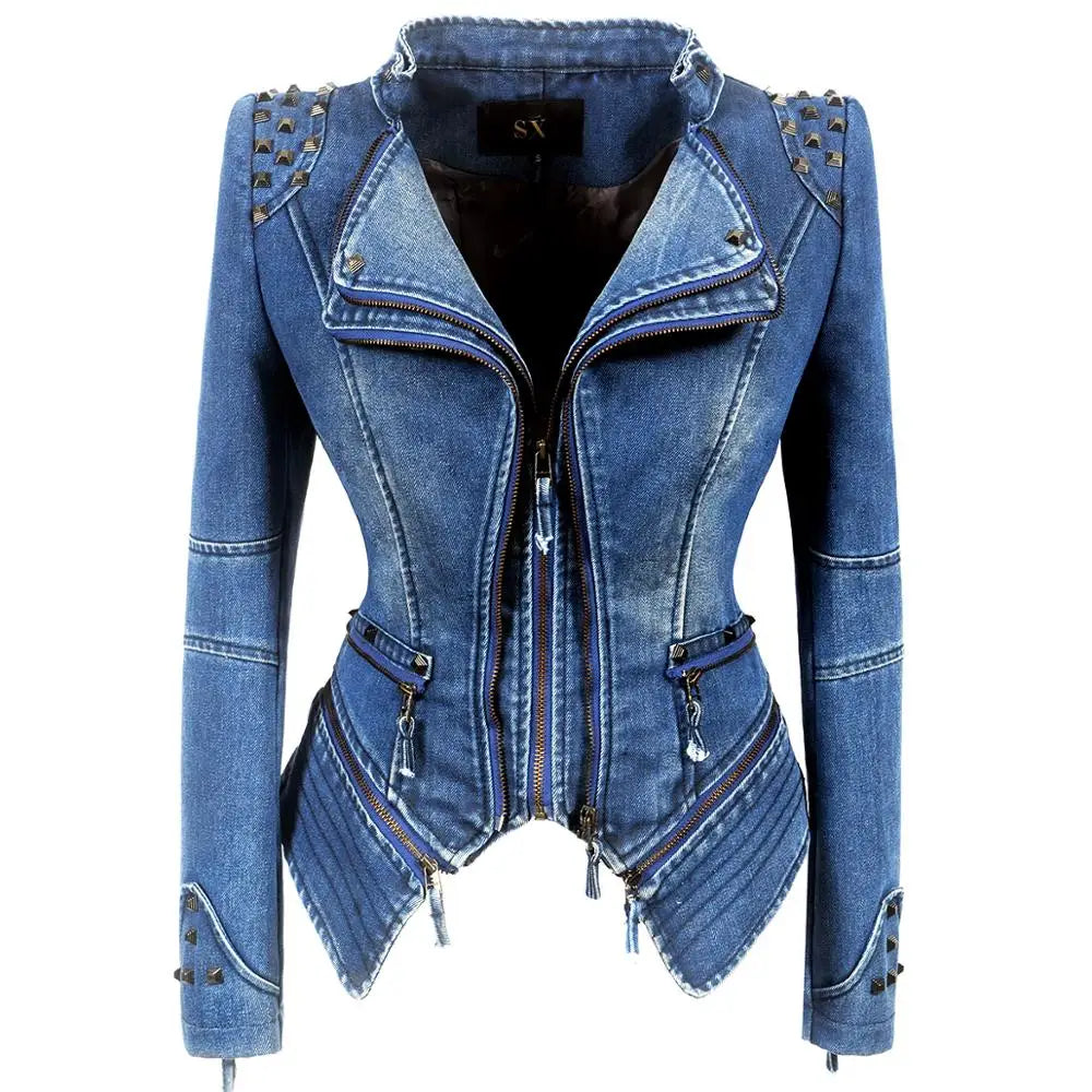 Women's Punk Style Cropped Denim Jacket – SX Rivet Moto Windbreaker