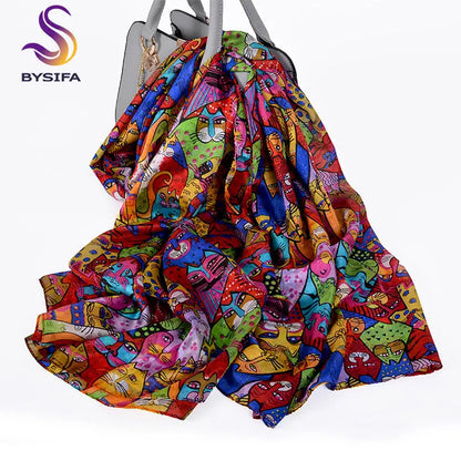 Elegant Blue Graffiti Silk Shawl – Neck & Head Scarf for All Seasons