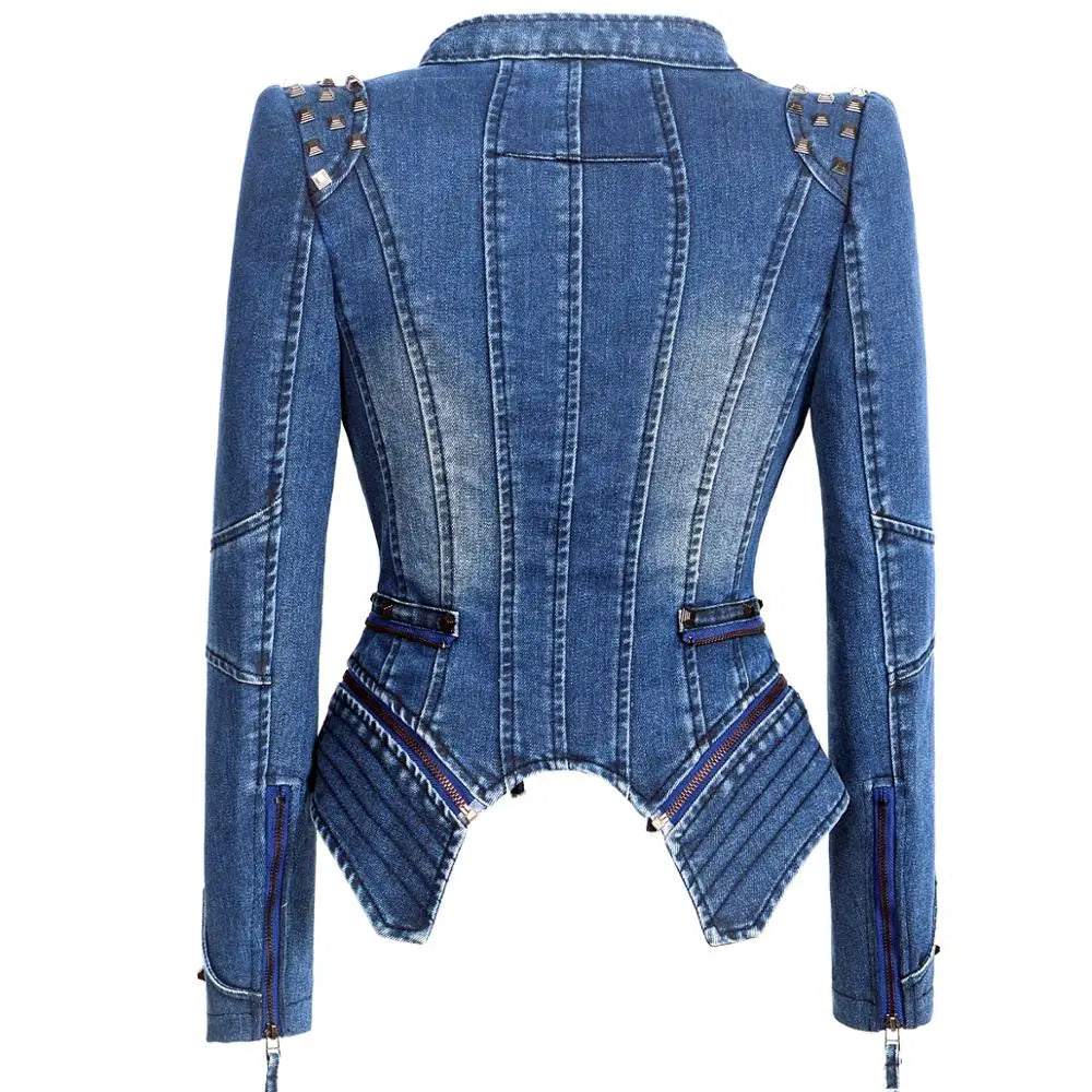 Women's Punk Style Cropped Denim Jacket – SX Rivet Moto Windbreaker