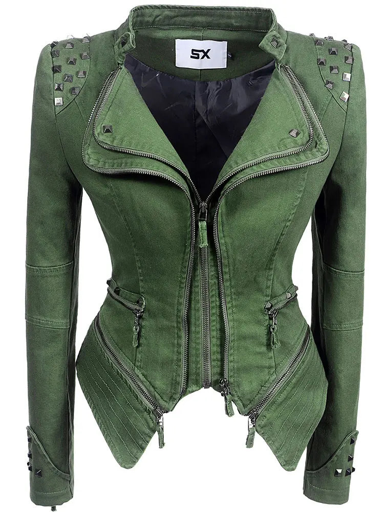 Women's Punk Style Cropped Denim Jacket – SX Rivet Moto Windbreaker