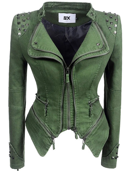 Women's Punk Style Cropped Denim Jacket – SX Rivet Moto Windbreaker